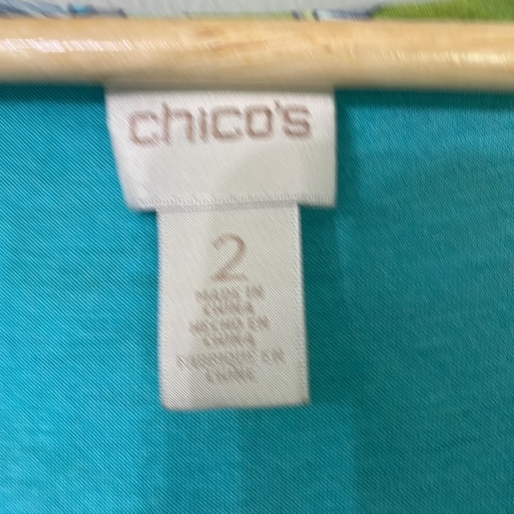 Chicos Blue Green and White Paisley Cold‎ Shoulder Modest Maxi Dress Size 2 or M - Picture 3 of 15